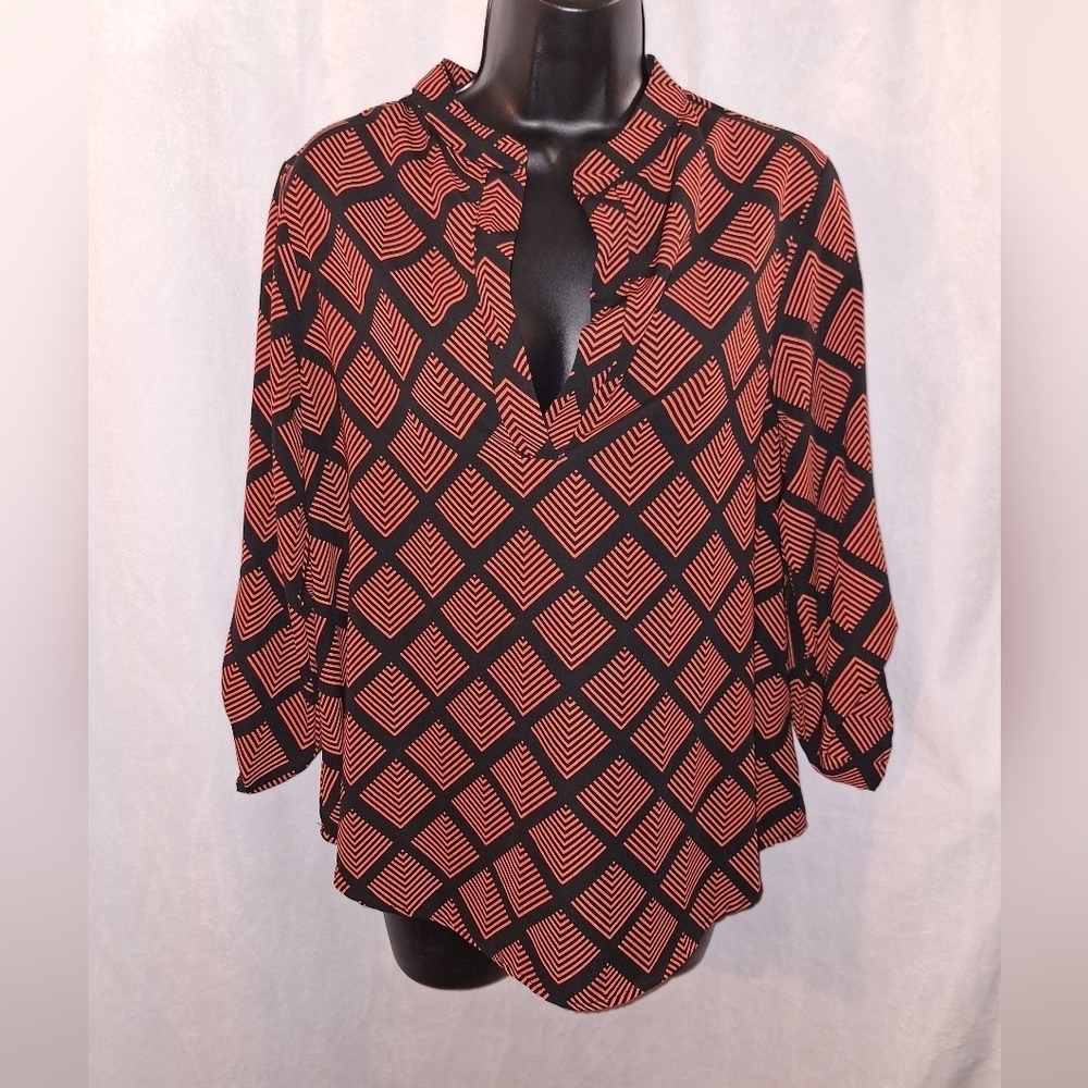 My Story Black and Orange Geometric Blouse